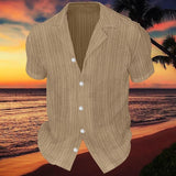 Men's Solid Striped Notch Lapel Short Sleeve Shirt 06588767Z