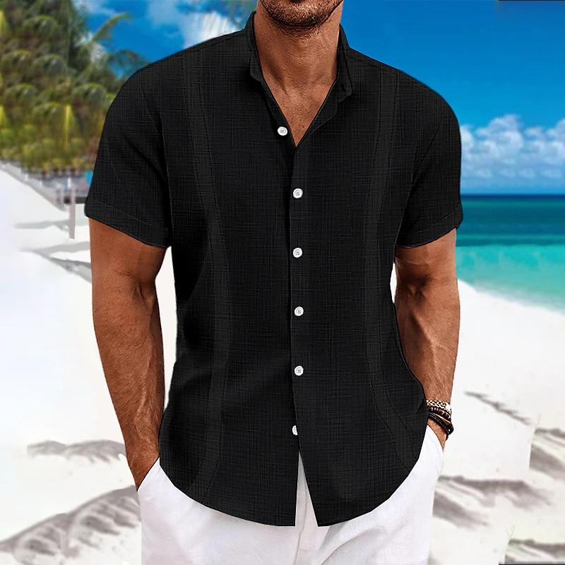 Men's Casual Solid Color Lapel Short Sleeve Shirt 03080340Y