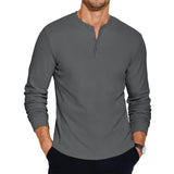 Men's Solid Henley Neck Long Sleeve T-Shirt 66566593X