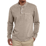 Men's Solid Henley Collar Chest Pocket Long Sleeve T-shirt 22248789Z