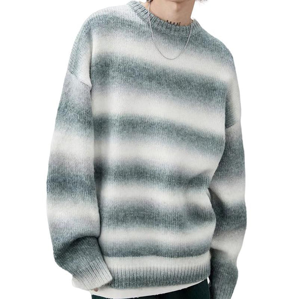 Men's Casual Gradient Striped Crew Neck Knitted Pullover Sweater 93359000M
