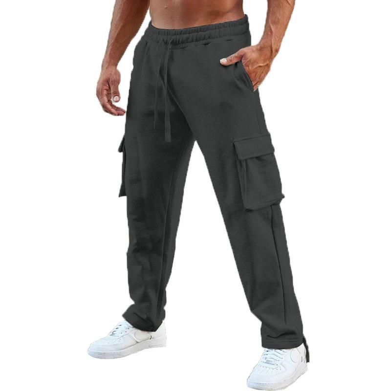 Men's Solid Color Multi-pocket Drawstring Elastic Waist Straight Cargo Pants 62521276Z