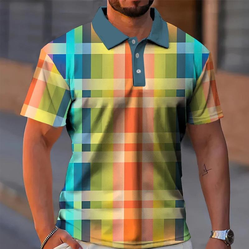 Men's Rainbow Color Block Short Sleeve Polo Shirt 29230106X