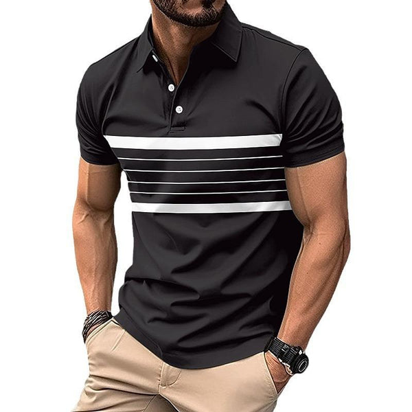 Men's Casual Striped Printed Short Sleeve Polo Shirt 50197813X