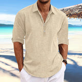 Men's Casual Solid Color Pullover Lapel Roll-Up Sleeve Long Sleeve Shirt 41061054Y