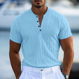 Men's Solid Pit Article Fabrics Button Crew Neck Short Sleeve T-Shirt 78522510Y