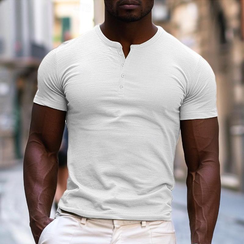 Men's Solid Henley Short Sleeve T-Shirt 46769676Y