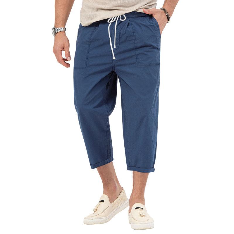 Men's Basic Elastic Waist Straight Casual Cropped Pants 22999460Z