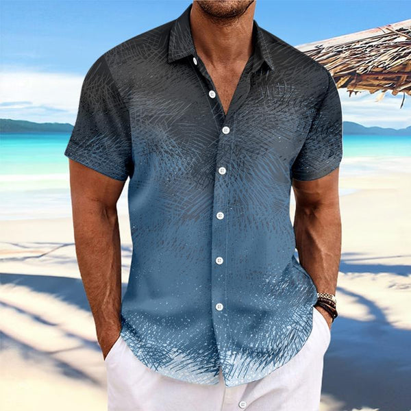 Men's Gradient Print Lapel Short Sleeve Shirt 33078213X