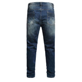 Men's Ripped Embroidered Denim Motorcycle Pants 93061315X
