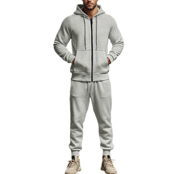 Men's Casual Fleece Zipper Hooded Jacket Sports Pants Set 00114936M