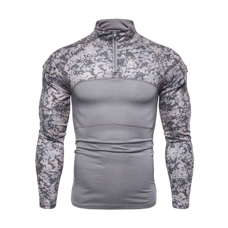 Men's Classic Casual Camouflage Stitching Zipper Stand Collar Long Sleeve T-shirt 41071004K