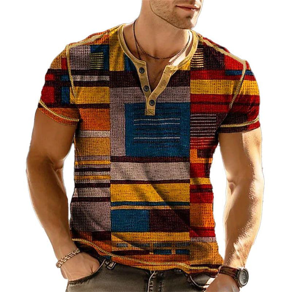 Men's Casual Short Sleeve Contrast Color Round Neck T-Shirt 12713073X