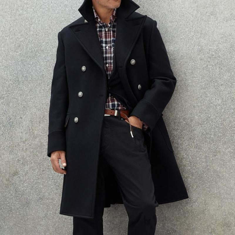 【24-hour shipping】Men's Vintage Lapel Wool Blend Double-Breasted Mid-Length Coat 28292699M