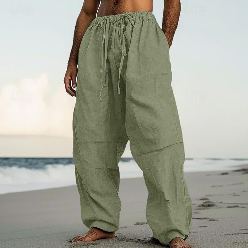 Pantalones rectos holgados con cordón ajustable de color liso para hombre 23348165Y