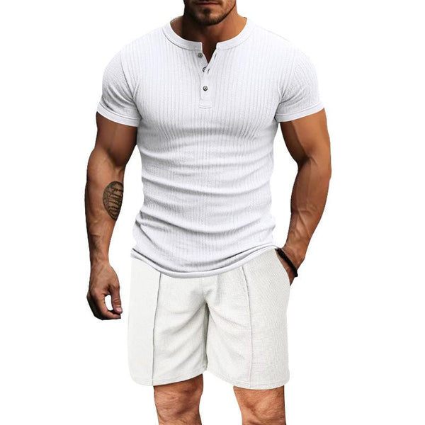 Men's Casual Solid Color Short-Sleeved T-Shirt Shorts Set 85191023Y