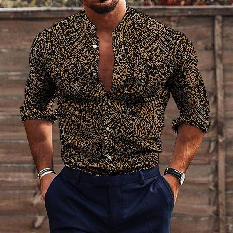 Men's Retro Casual Floral Stand Collar Shirt 49876822TO