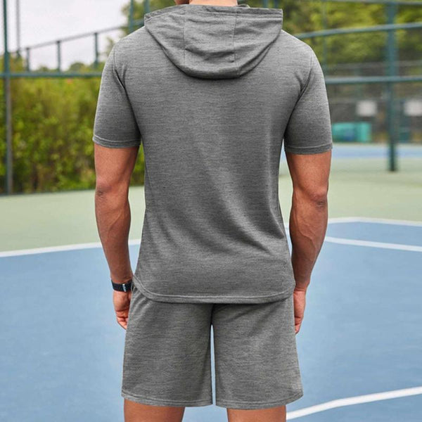 Men's Casual Sports Loose Hooded Short-Sleeved T-Shirt Straight Shorts Set 24680928M