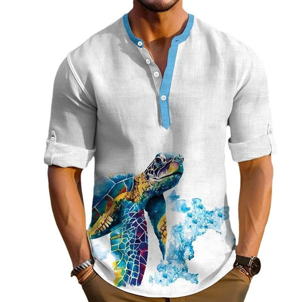 Men's Casual Turtle Print Vacation Long Sleeved Shirt 64850311Y