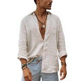 Men's Casual Thin Loose Breathable Lapel Long Sleeve Shirt 57173880M