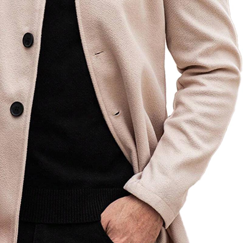 Men's Retro Stand Collar Contrast Color Mid-Length Coat 84735663X