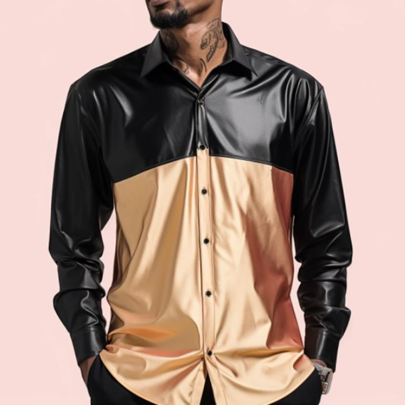 Elegante camisa de manga larga con solapa sencilla en contraste para hombre 6629675M