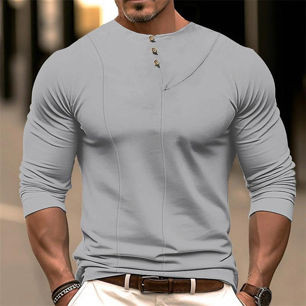 Men's Casual Solid Color Decorative Button Round Neck T-Shirt 67151045Y