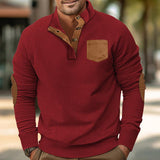 Men's Casual Color Block Corduroy Chest Pocket Stand Collar Long Sleeve Sweatshirt 52975306Y