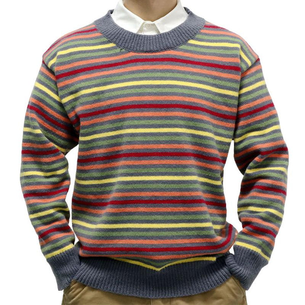 Men's Rainbow Stripe Jacquard Pullover Sweater 08600587X