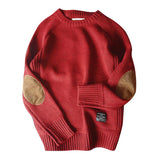 Men's Vintage Crew Neck Patchwork Corduroy Pullover Sweater 99256243Y
