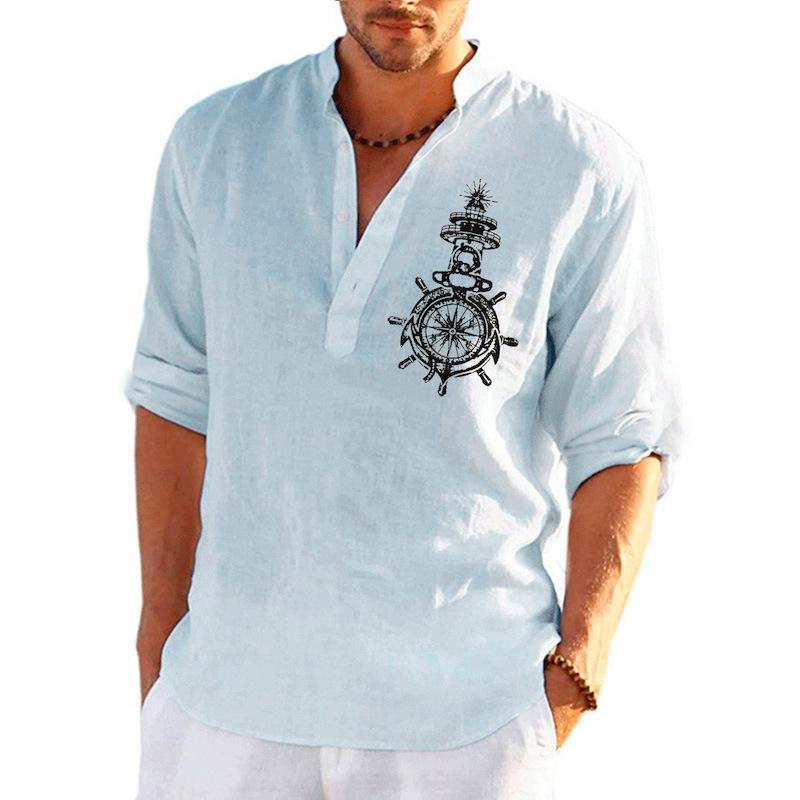 Men's Rudder Print Henley Long Sleeve Shirt 91915899Z
