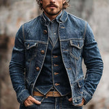 Men's Classic Casual Stand Collar Slim Fit Denim Jacket 65554517K