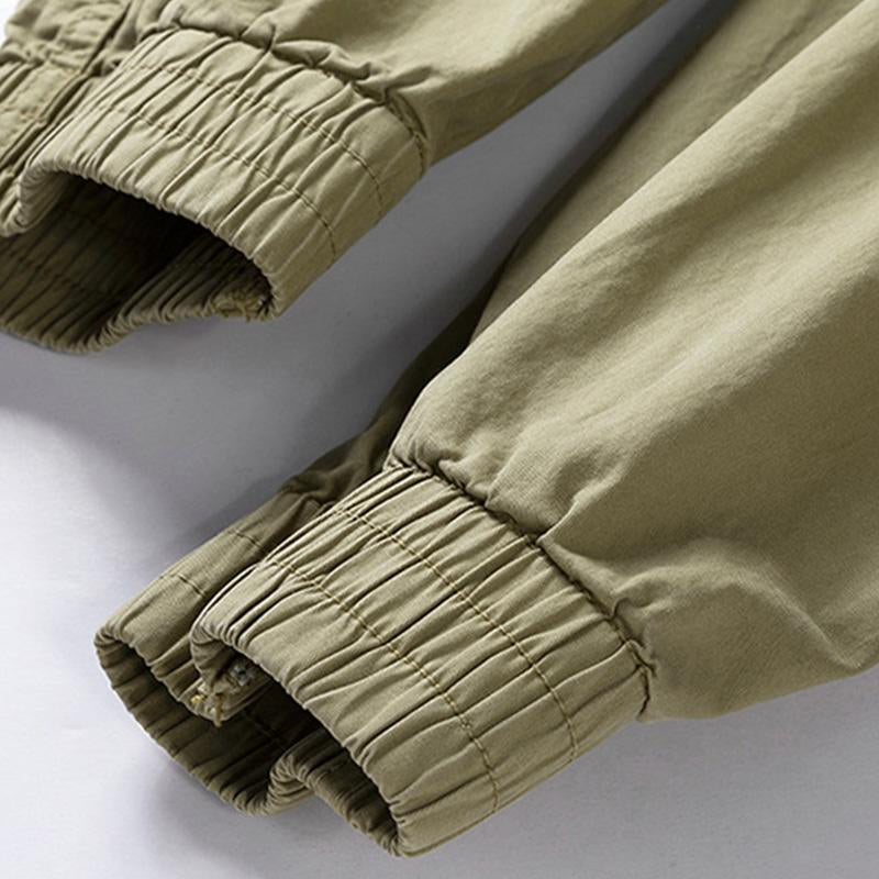 Men's Casual Solid Color Cotton Multi-Pockets Elastic Waist Cargo Pants 34479237M
