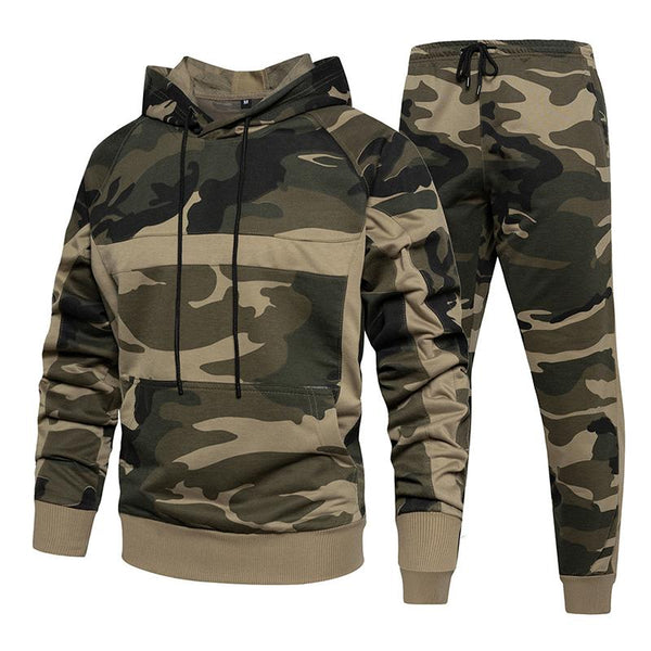 Men's Casual Loose Kangaroo Pocket Camouflage Hoodie Pants Set 75882511M
