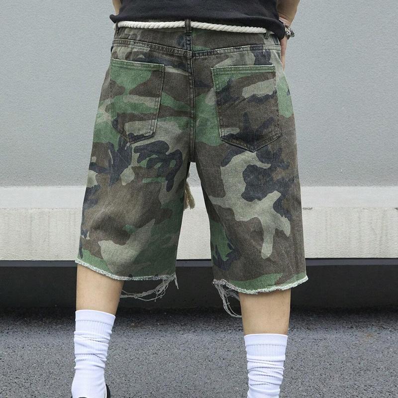 【24-hour shipping】Men's Camouflage Washed Ripped Cropped Trousers 68286396Y