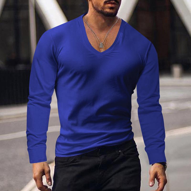 Men's Casual Solid Color V-neck Long-sleeved T-shirt 08047321X