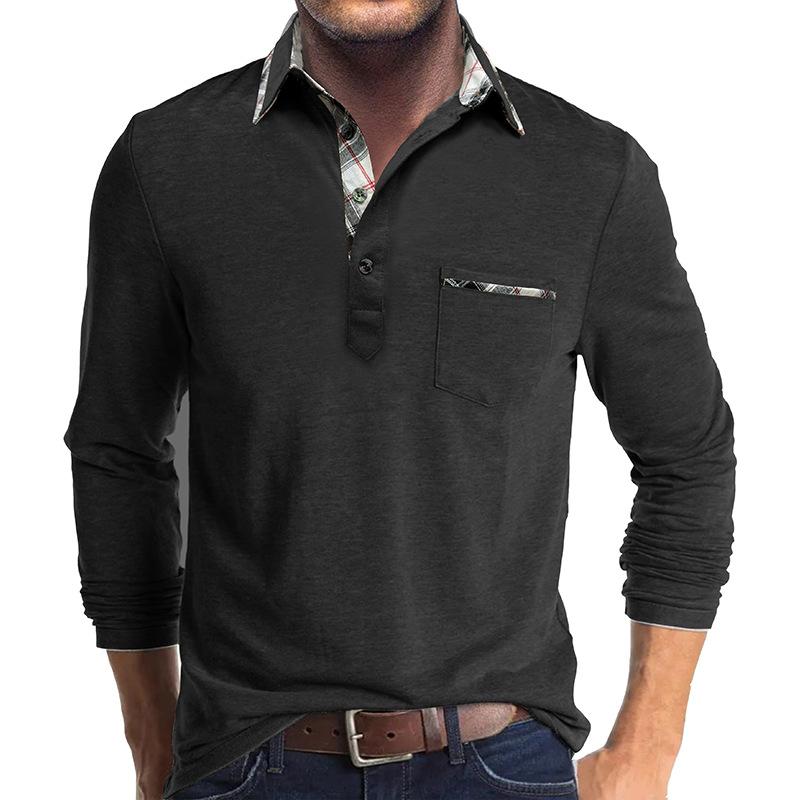 Men's Casual Colorblock Lapel Long-sleeved Slim-fit Polo Shirt 67803203M