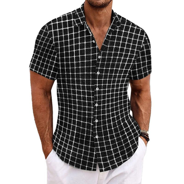 Men's Casual Check Print Lapel Short Sleeve Shirt 17873352Y