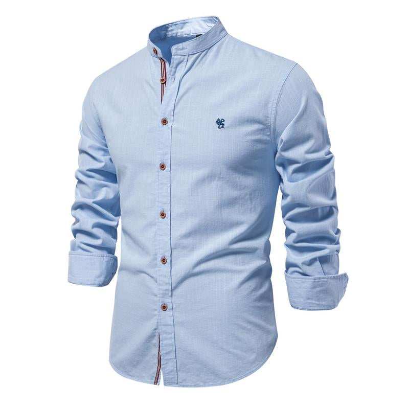 Camisa informal de manga larga de color liso de algodón y lino para hombre 77932648X