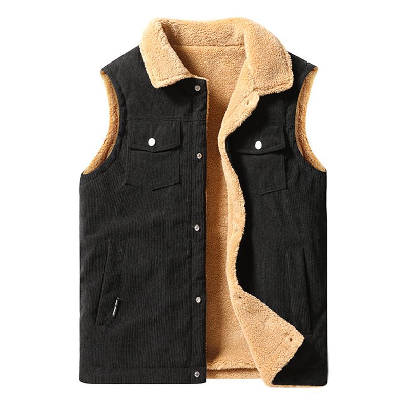 Men's Vintage Corduroy Fleece Multi-Pocket Lapel Vest 85943028X