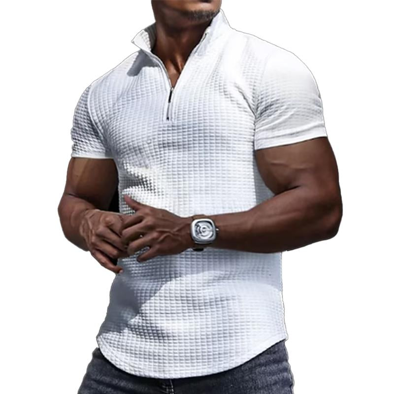 Men's Solid Color Zipper POLO Short Sleeve T-Shirt 20645886X