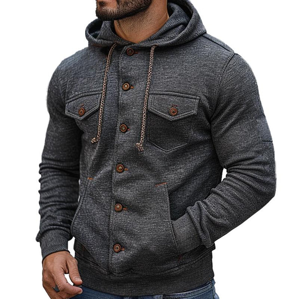 Men's Solid Drawstring Loose Hooded Jacket 33804067X