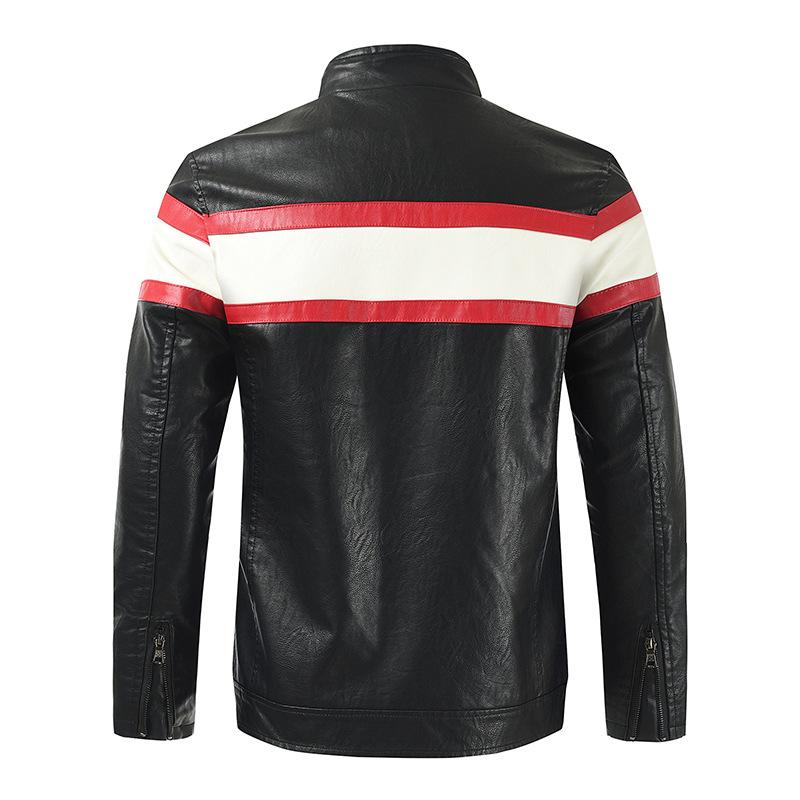 Men's Fashion Color Block Zipper Biker Leather Jacket 84284338Z