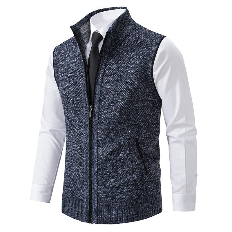 Gilet tricoté sans manches à col montant et couleur unie pour homme 19972434Y