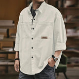 Men's Casual Solid Color Long Sleeve Cargo Shirt 14318605Y