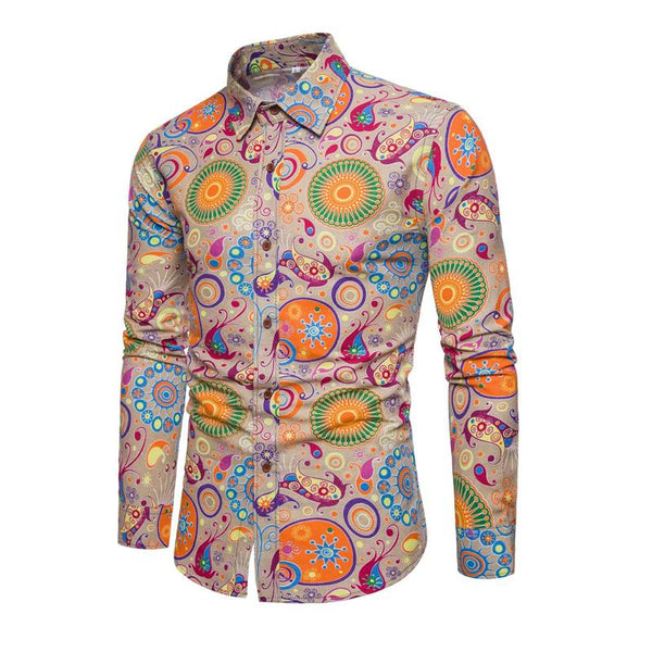 Men's Casual Long Sleeve Cashew Flower Print Shirt 31116937X