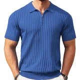 Men's Casual Lapel Zipper Pullover Knitted Short Sleeve Polo Shirt 29200427M