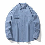 Men's Fashion Loose Lapel Long Sleeve Denim Shirt 55533048M