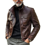 Men's Vintage Lapel Multi-Pocket Leather Jacket 94767114X