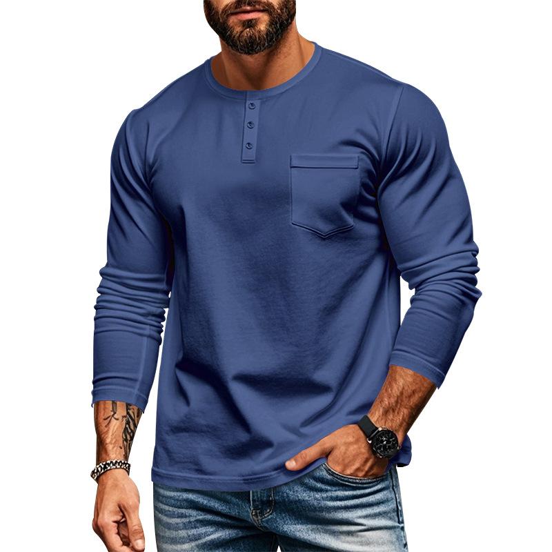 Men's Casual Crew Neck Cotton Blend Patch Pocket Long Sleeve T-Shirt 57193134M